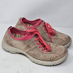 Dansko Womens Taupe Suede Pink Lace Up Comfort Walking Shoes Size 38 Slip Resist
